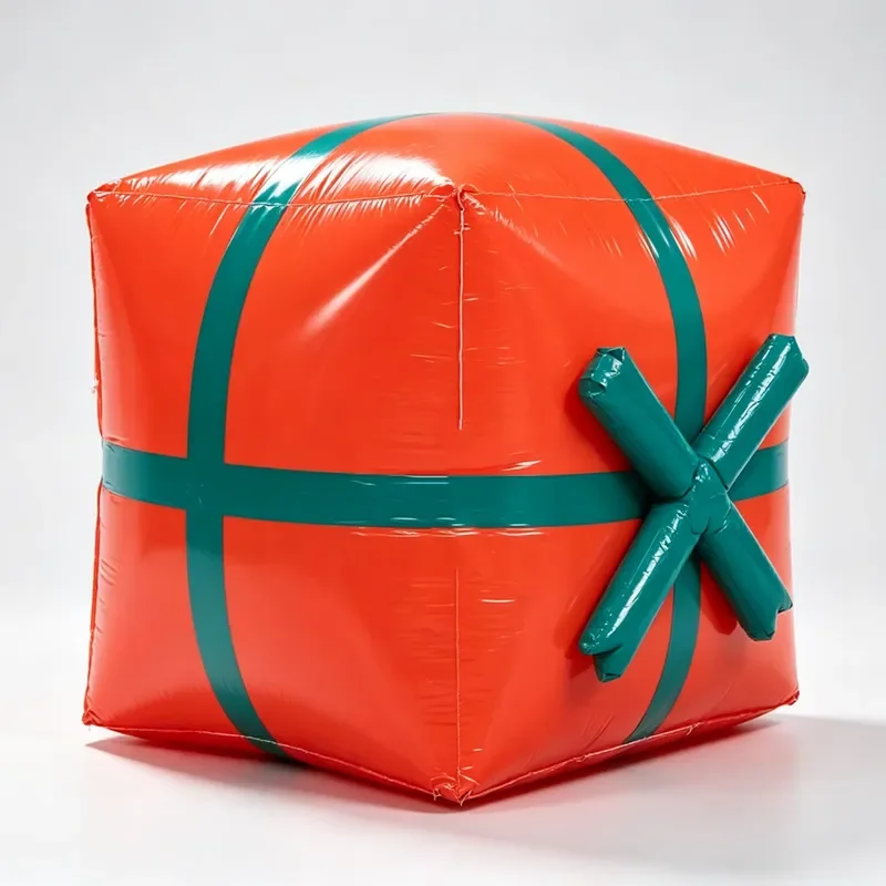 Large Red Inflatable Christmas Gift Box With Green Bow Waterproof Outdoor Decoration For Holiday Festival Fair Promotion
