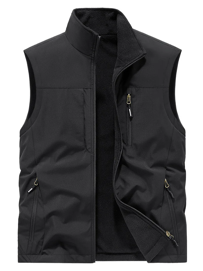 

New Double wear and waistcoat fleece thickened vest fleece pocket fleece outdoor men's plus size vest sleeveless vest coat