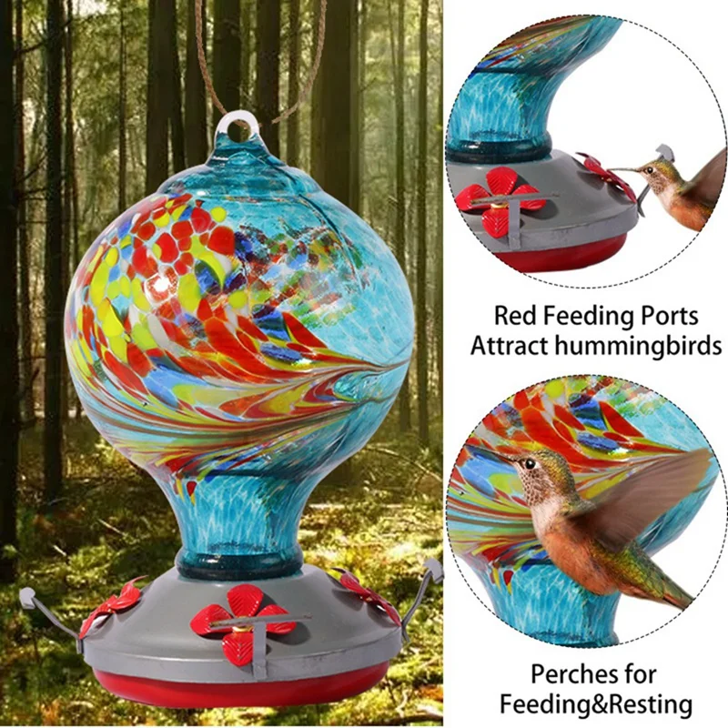 

Garden Bird Feeders For Outdoors Hanging Bird Gifts For Women, Blown Glass Bird Feeder