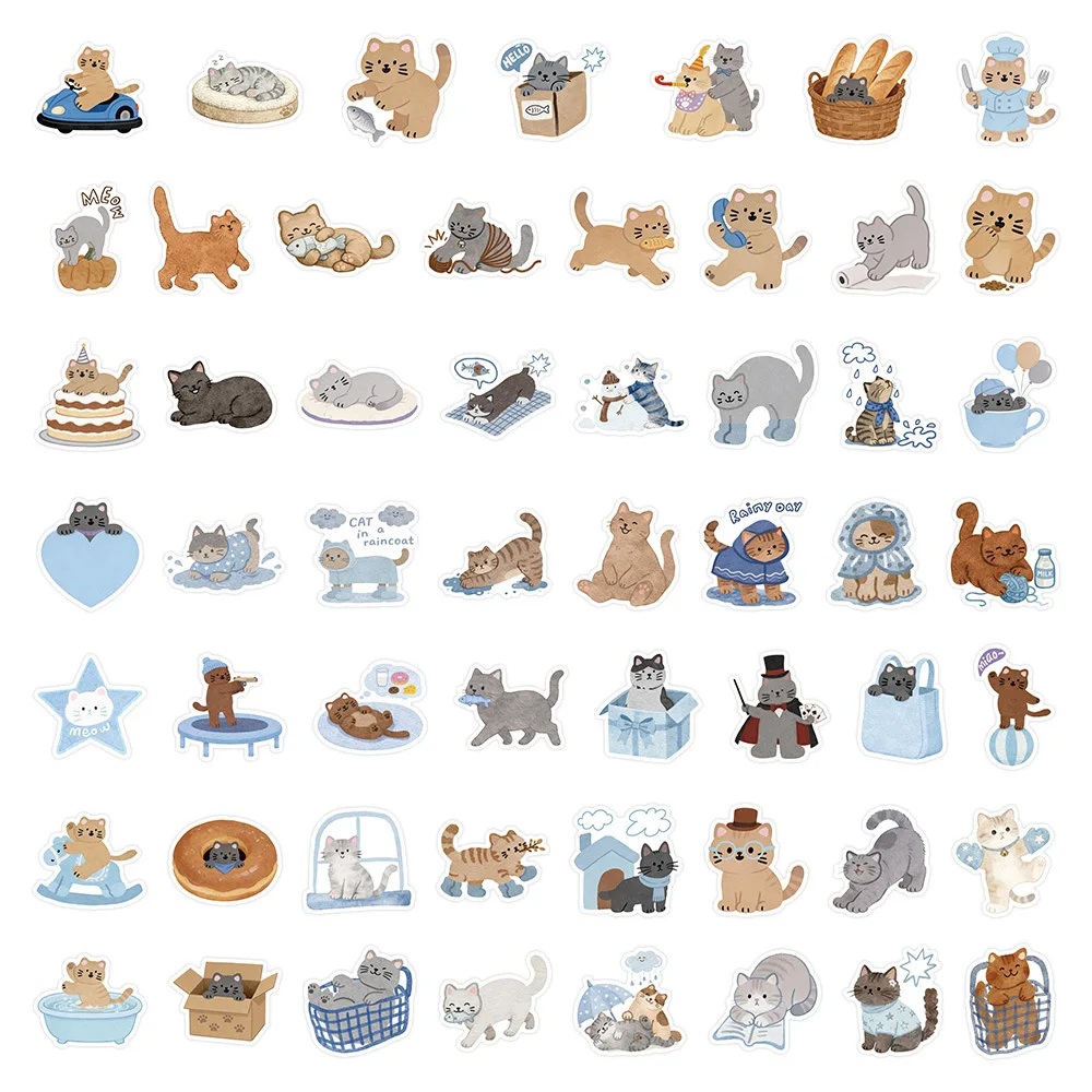 

10/55PCS Cute Cartoon Hand-Painted Cat Wtickers INS Style DIY Creative Decoration Mobile Phone Case Notebook Water Cup Toy Gift