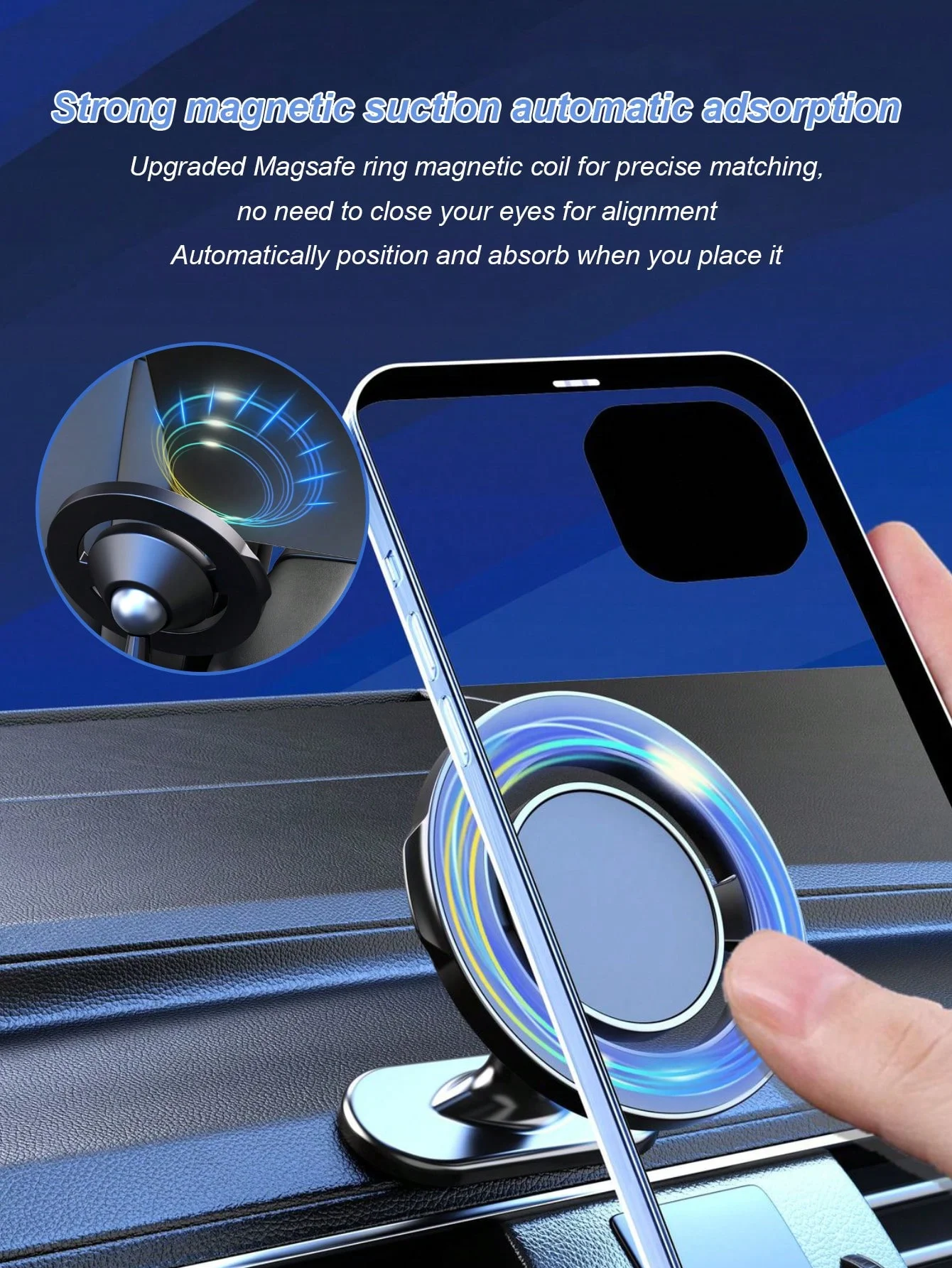 حامل هاتف السيارة MagSafe - مصنوع من سبائك الزنك مع مغناطيس نيوديميوم قوي، 360 درجة ° دوران، الامتزاز التلقائي، صديق للإشارة، #4