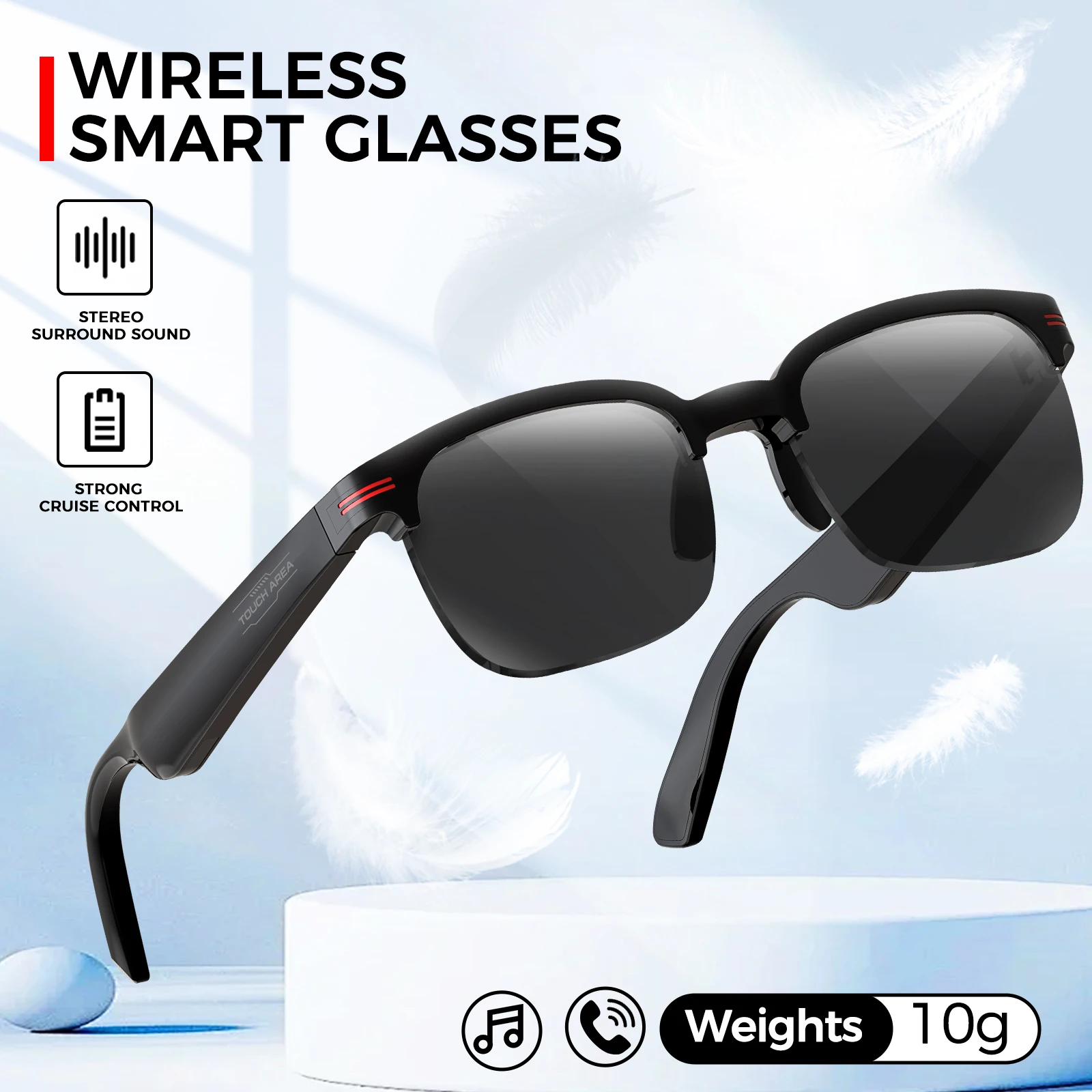 LaNikar Smart Bluetooth Glasses for Men Women One-Button Reject UV Protection Polarized Sunglasses for Outdoor Sports Activities