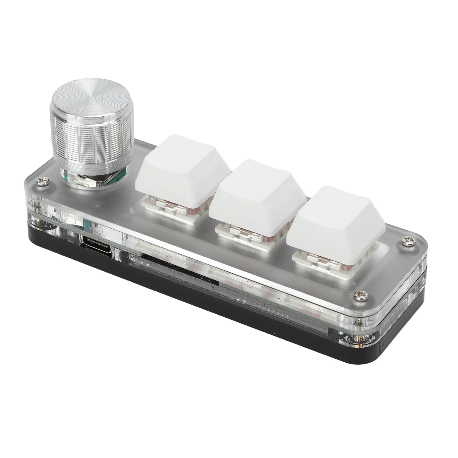 Gaming Keyboard Portable White One Handed RGB Backlight Programmable Mini Shortcut Keypad 3 Key with Adjustment Knob for