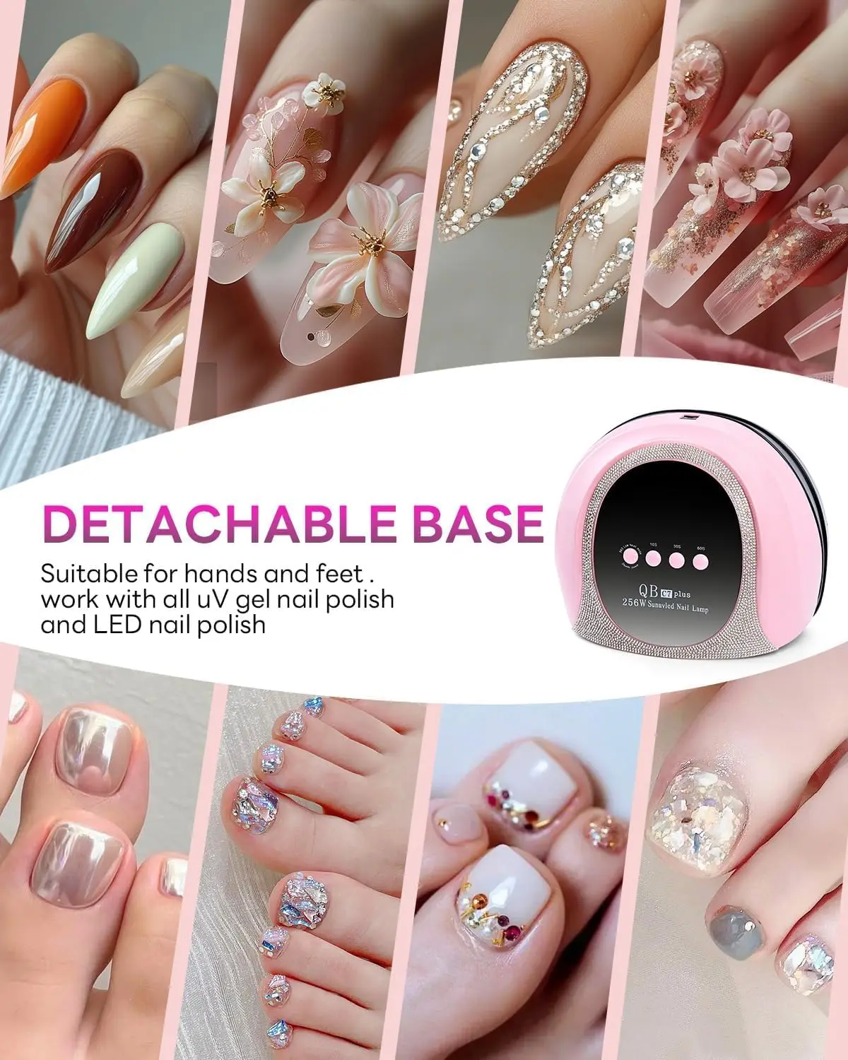 UV LED Nail Dryer 256W Quick Dry Gel Polish Lamp, Portable with Auto Sensor & 4 Timers