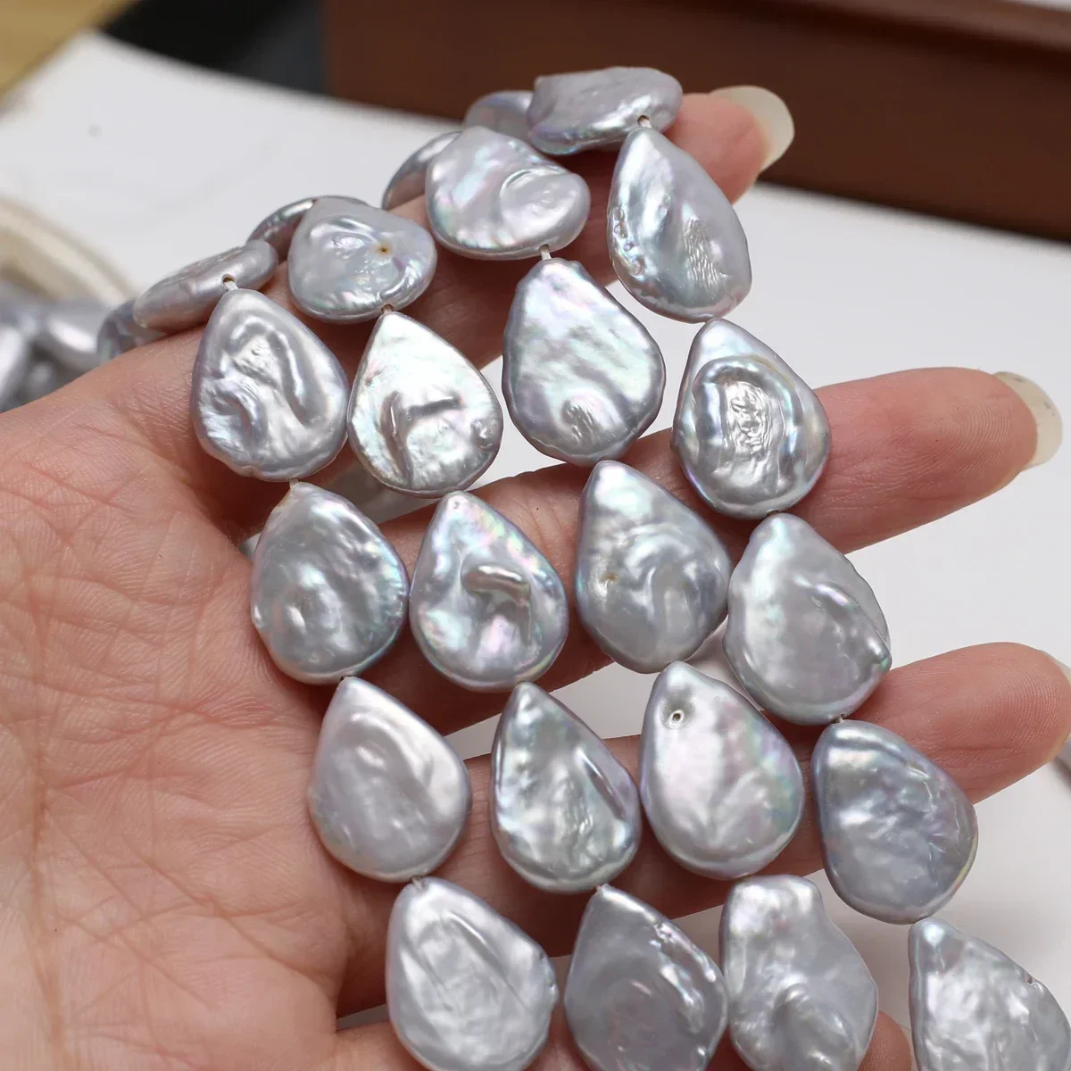 

Natural Freshwater Pearl 13x18mm AAAA White Baroque Gray Water Drop Pearl Bead Jewelry Make DIY Necklace Bracelet Accessories