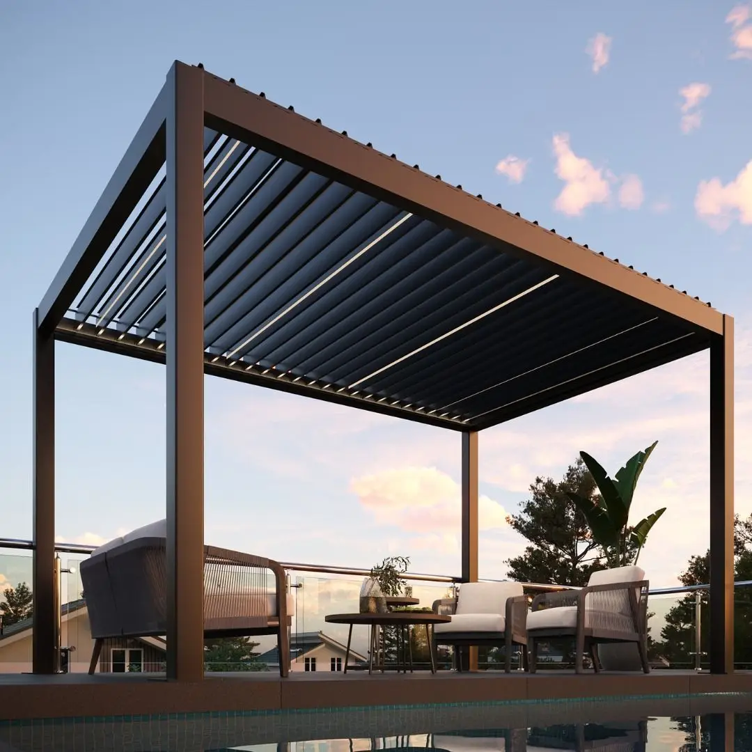 

Smart Modern Motorized Pavilion Automatic Cover Louver Slats Gazebo Motorized Bioclimatic Louvered Aluminum Gazebos and Pergolas