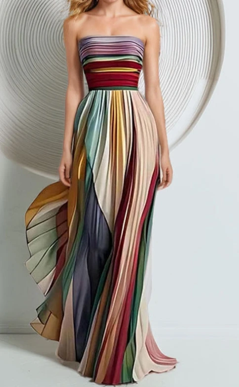 

Women's Dress 2025 Fashion Spring/summer New European/american Temperament Commuting Sexy Strapless Colored Long Dress Dress