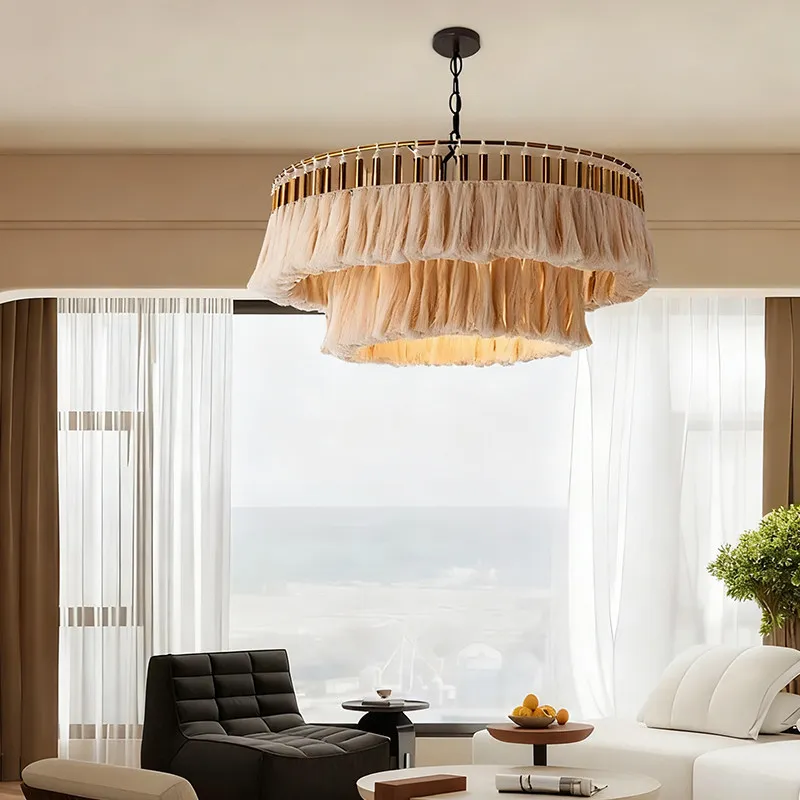 French medieval dining table chandelier hand-woven fringed bedroom light living room dining room decorative lamp