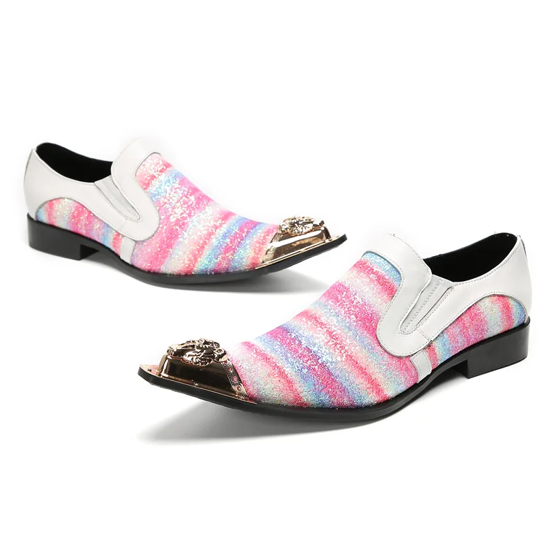 Brett Frühling Herbst Schuhe für Männer Metalle Hut Spike rosa Business Bankett Party sozialisieren Rindsleder Hochzeit Herren schuhe – Detail 23