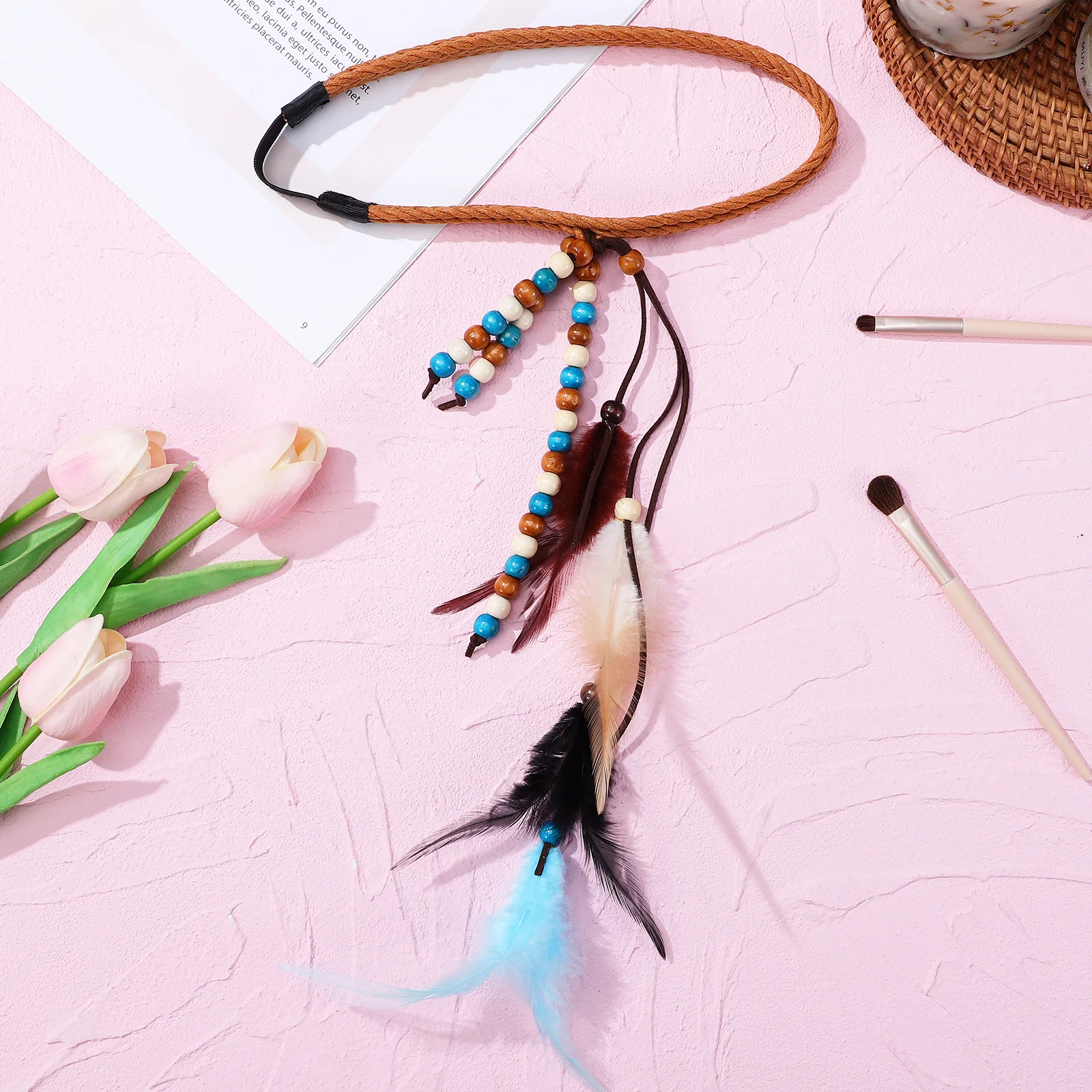 

2 шт. повязка на голову с шлейфом, плетеные аксессуары для волос, богемный головной убор для женщин, эластичная тканая повязка на голову, вечерние повязки для косплея