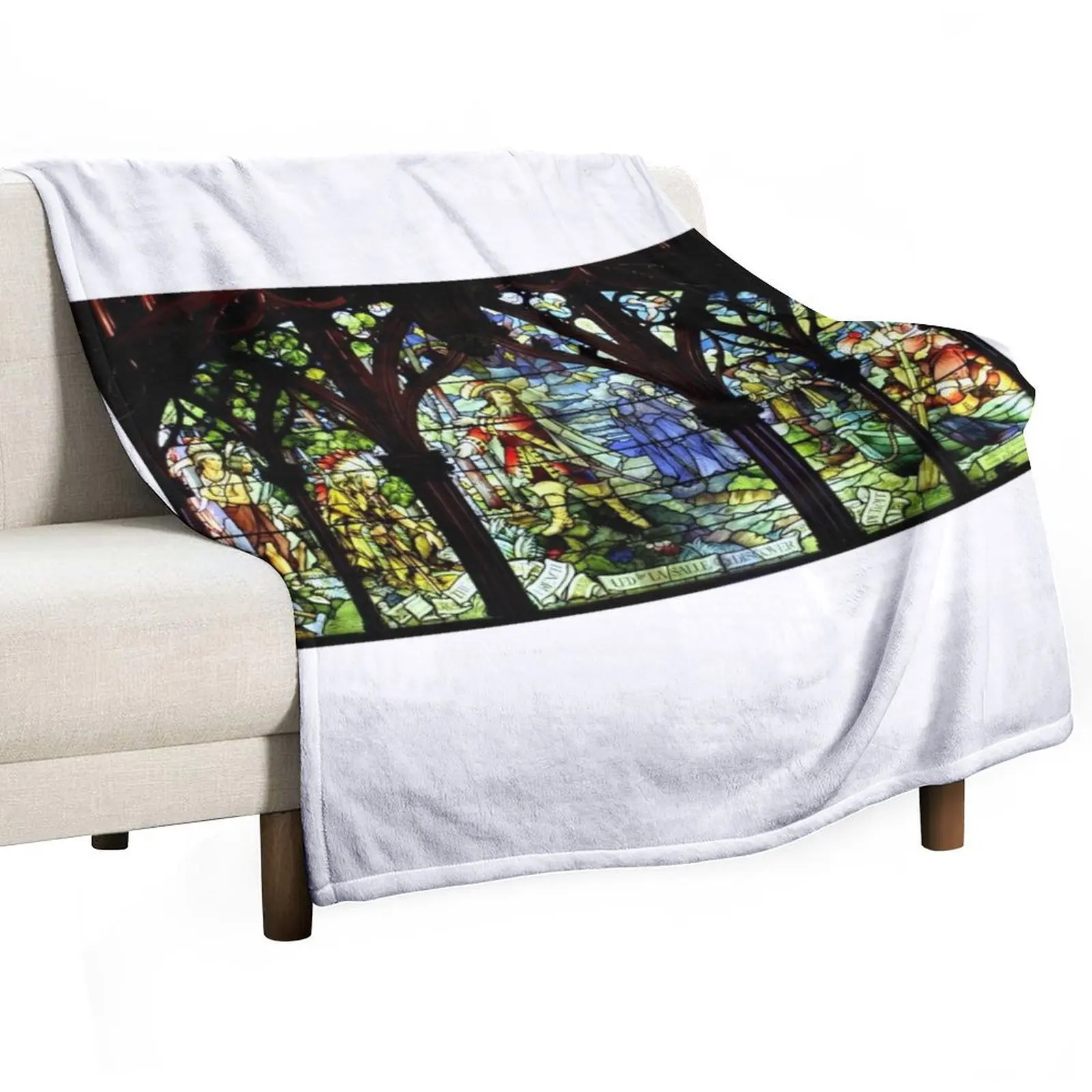 Dossin Great Lakes Museum Gothic Room Stained Glass Window Throw Blanket Soft Plaid Picnic Blankets For Sofas Blankets