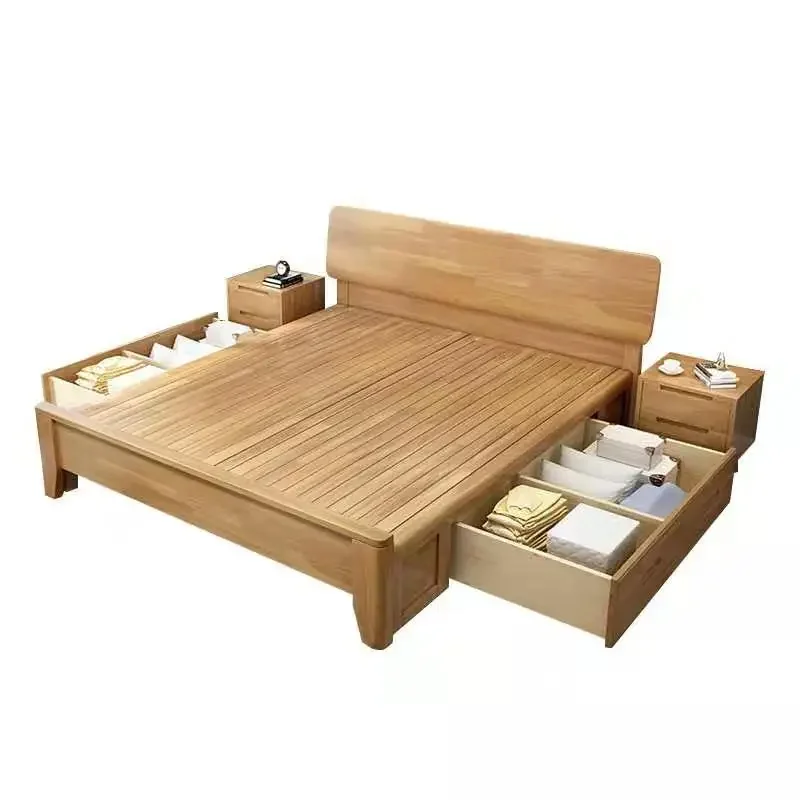 

Simple solid wood 1.8 meters 1.5m single double bed, log oak d hotel apartment bed furniture 1.2 meters