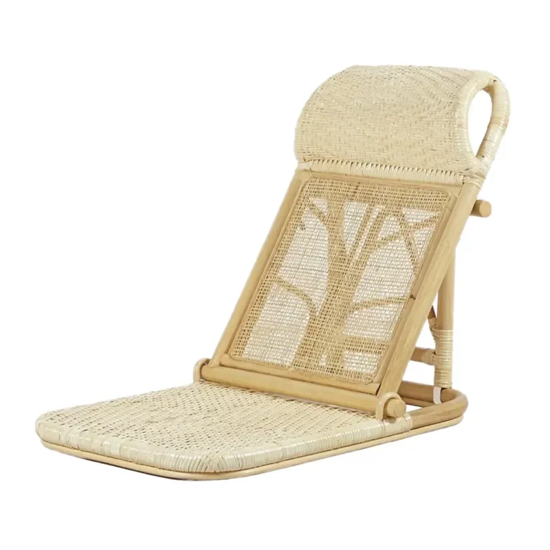 Portable Folding Rattan Beach Chair Outdoor Garden Patio Lounge Seat Comfortable Summer Sunbathing Furniture for Camping