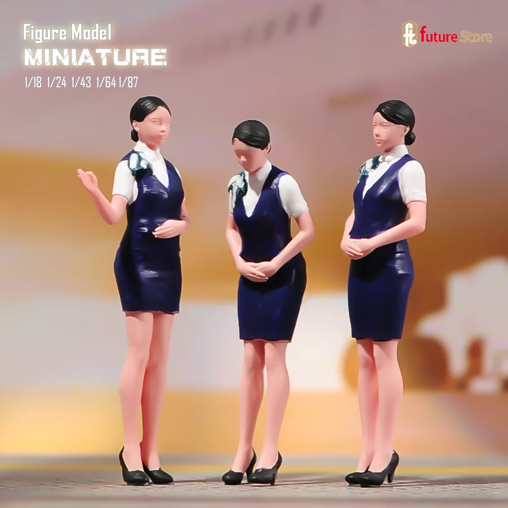 

Miniatures Figures 1/87 1/64 1/43 1/24 1/18 Flight Attendant Girls Uniform Beauty Figure Doll Figurine Creative Scene Prop Craft