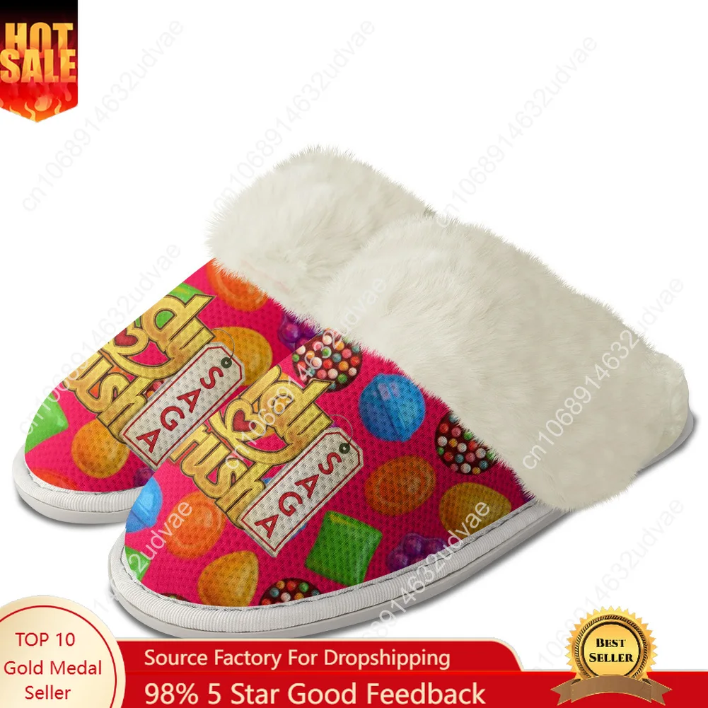 

Candy Crush Saga Plush Slippers Keep Warm Shoes Mens Womens Home Cotton Bedroom Customized Thermal Lightweight Slipper DIY