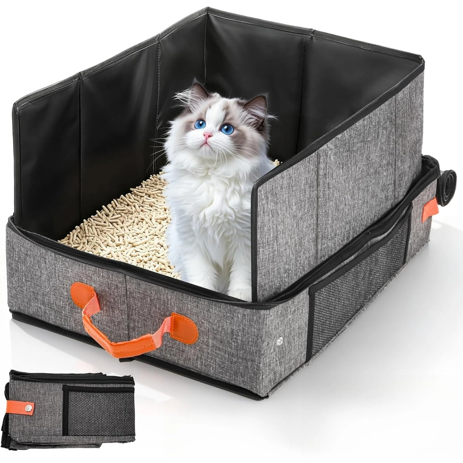 折りたたみ式携帯猫用トイレ、旅行用防水生地製トイレ、キャリーバッグ付き、猫の屋外使用に最適