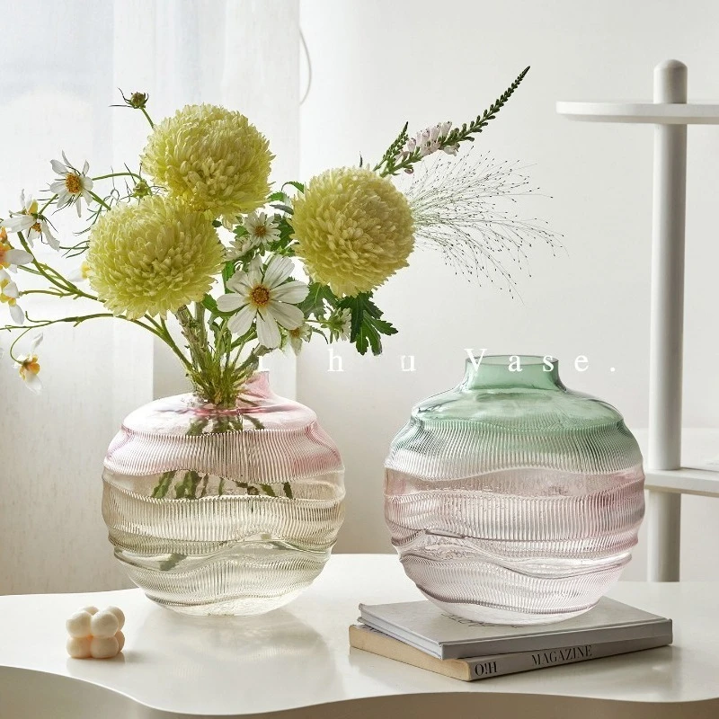 Water Ripple Gradient Color Glass Vase, Home Living Room, Indoor Flower Pot, Glass Vase