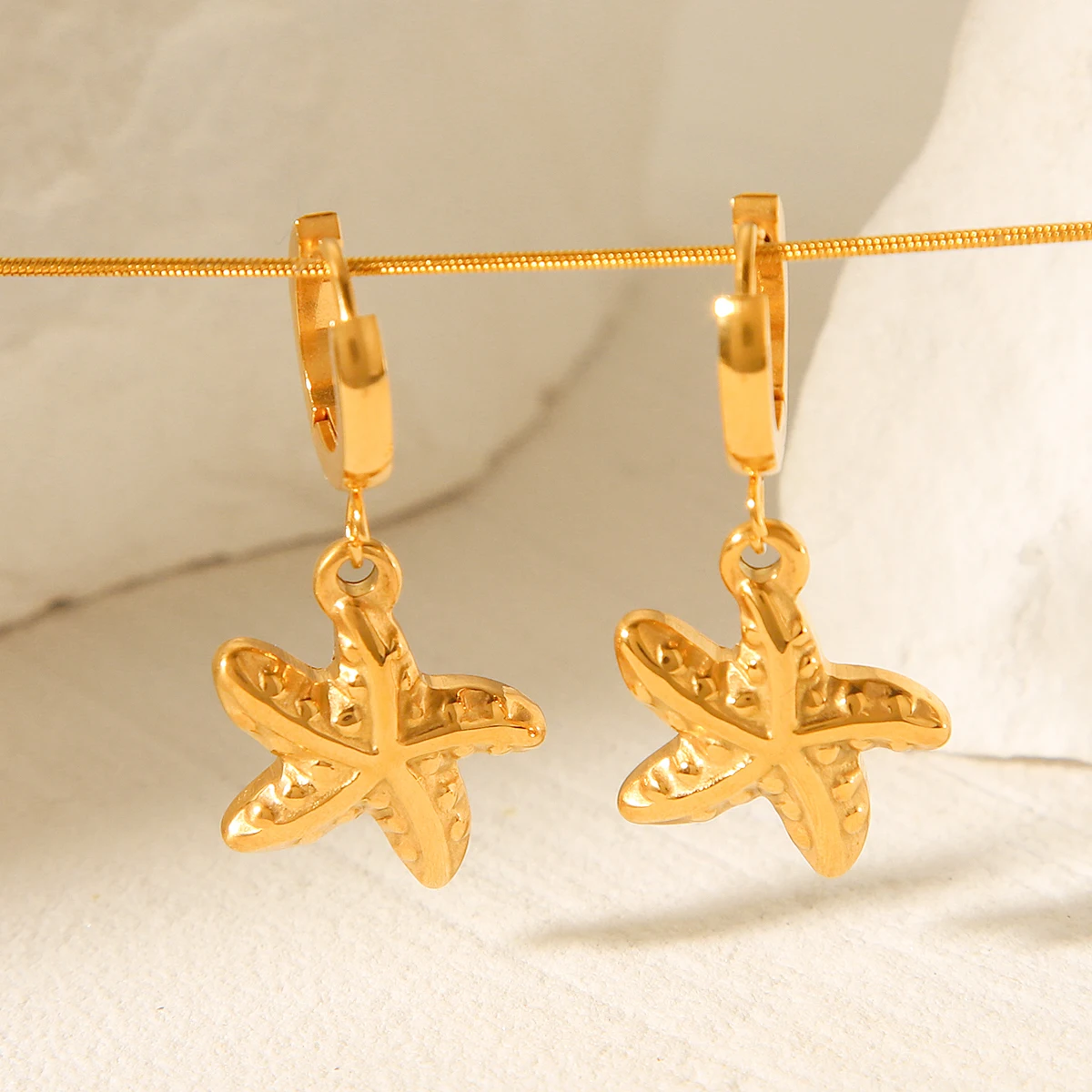 NEW Ocean Series Starfish Shape Pendant Hoop Earrings,316L Stainless Steel 18K Gold Plated Stylish Jewelry,Valentine's Day Gift