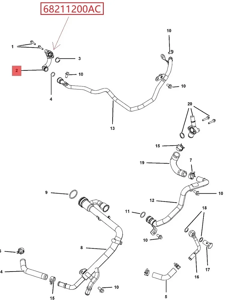 Water By Pass Tube 68211200AB AC For Jeep Grand Cherokee Diesel Engine 3.0T WK Ram 1500 Dodge Ram Radiator Hose 68211200AA