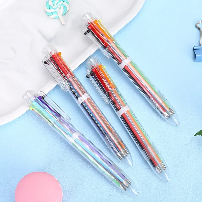 10Pcs/Lot 6 Colors Transparent Rod Colored Ballpoint Pen Cute Multicolor 6-Color Press Pen For Graffiti Writing Stationery Gift