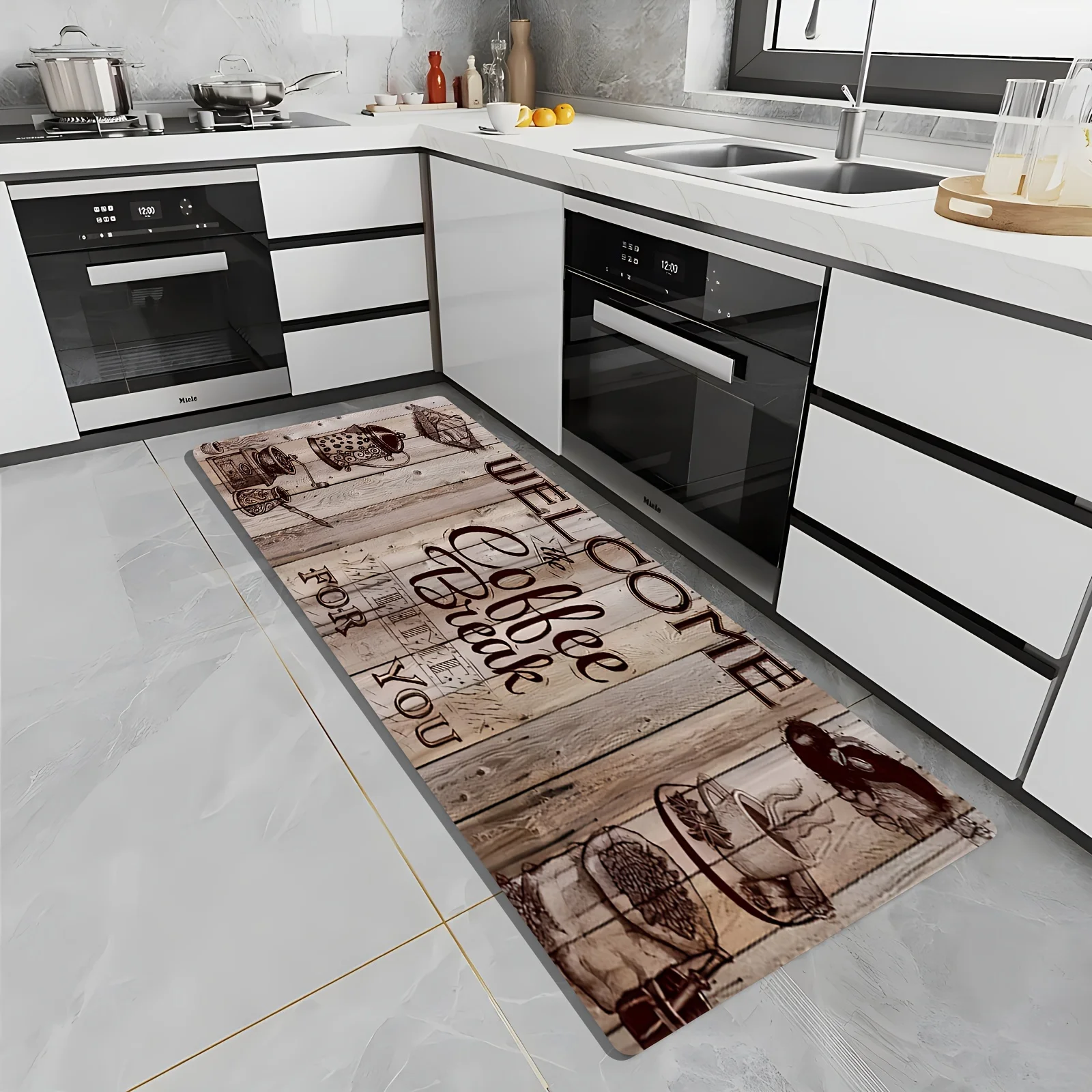 VIKAMA Coffee Brown Time Letter Pattern Floor Mat for Living Room, Bedroom Kitchen Corridor Study Dining Area  Outdoor Pad Decor