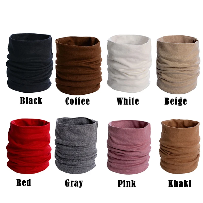 Winter Neck Warmer Gaiter Soft Cotton Lined Pure Color Knit Circle Scarf Windproof For Women Men