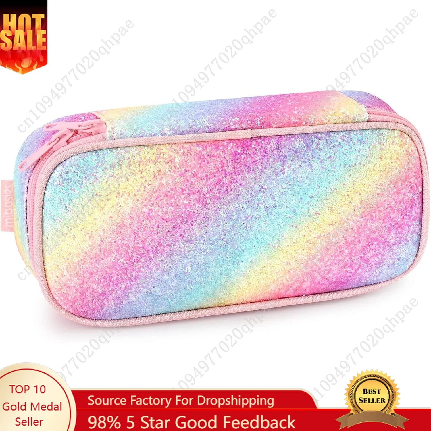 

mibasies Girls Pencil Case for Kids, Multi-Slot Pencil Pouch, Twill Pink Blue