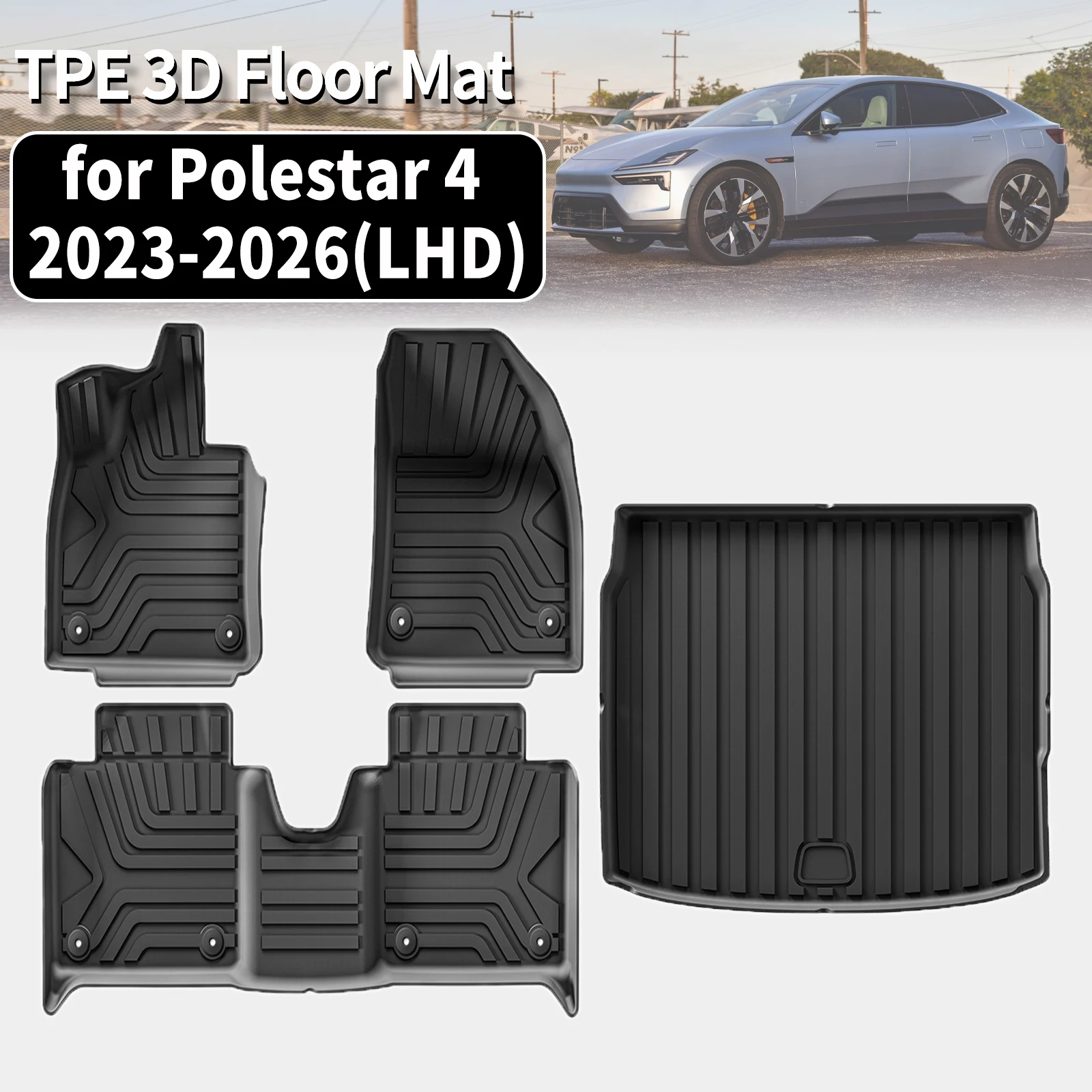 

for Polestar 4 2023 2024 2025 2026 Eco-Friendly TPE Car Floor & Trunk Mats, Non-Slip Dustproof (Not Fit For Right Hand Drive)