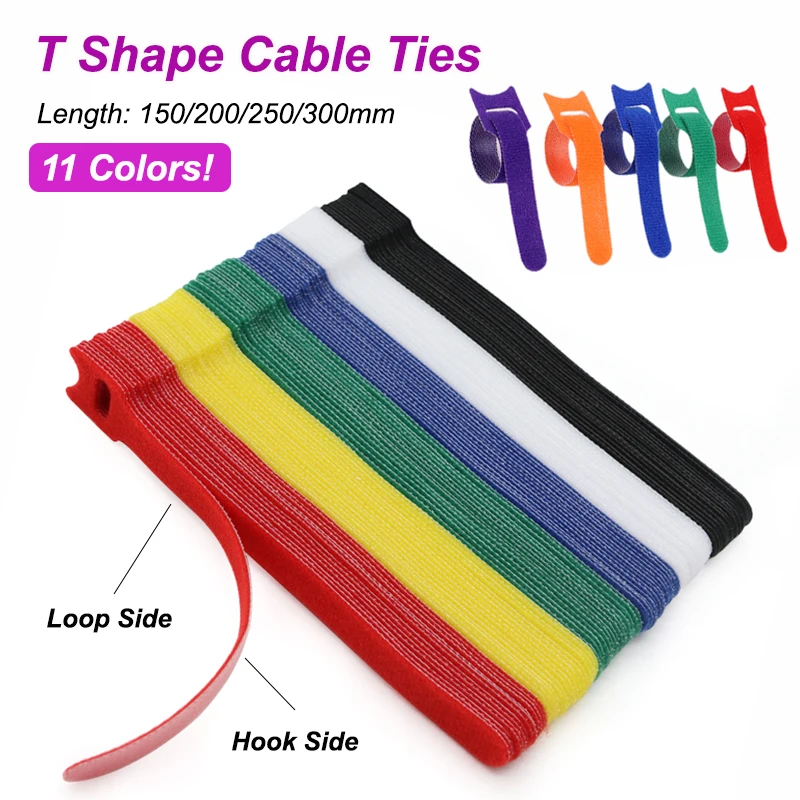 10pcs Releasable Cable Ties 15 20 25 30cm Mouse Earphone Wire Wrap Cable Organizer Nylon Hook Loop Strap Zip Bundle Bandage Tie