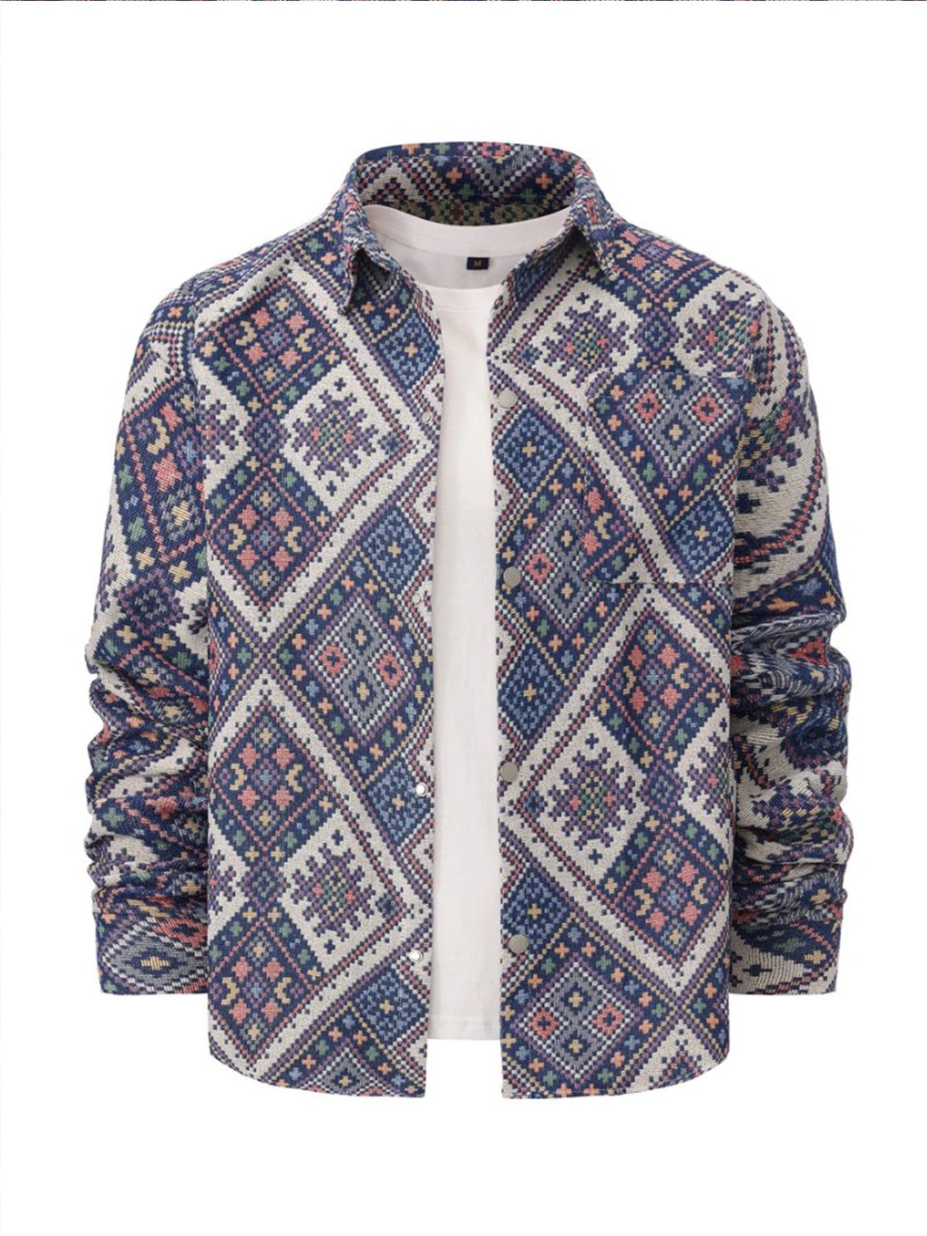 

New stylish lightweight diamond woven long-sleeve jacket for men, trendy ethnic style fashionable casual lapel jacket.