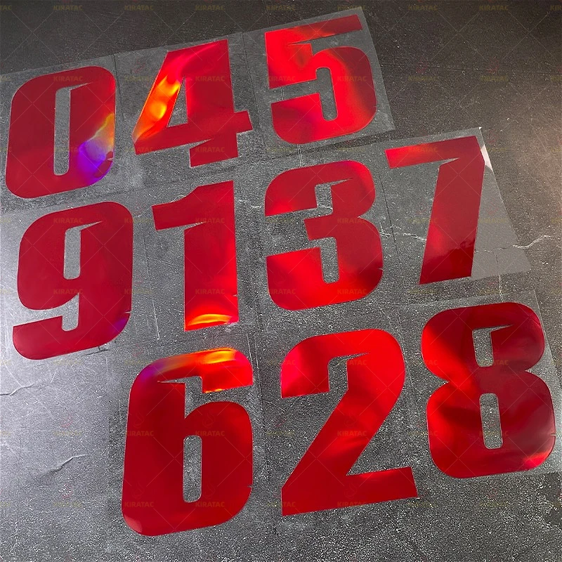 

1 шт., красная лазерная наклейка с номером мотоцикла для DIY велосипеда, верхняя трубчатая рама, обтекатель мотошлема, самоклеящаяся водостойкая виниловая наклейка