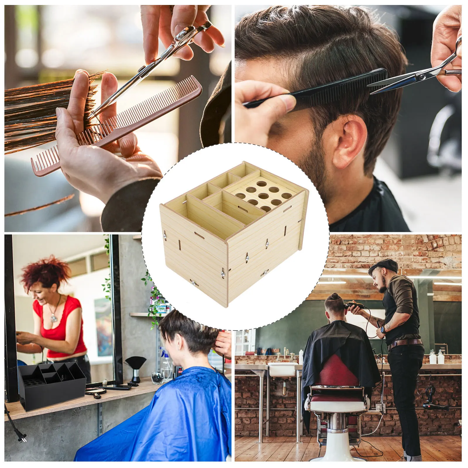 

Anti-Slip Wooden Storage Box For Salon Scissor Rack Hairdressing Tool Organizer Barbershop Comb Holder Haircut Shear Case