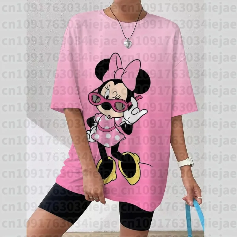 تي شيرت نسائي ديزني ميكي ماوس ثلاثية الأبعاد طباعة جديدة الخامس الرقبة قصيرة الأكمام الصيف ملابس نسائية غير رسمية Harajuku الهيب هوب الملبس #2