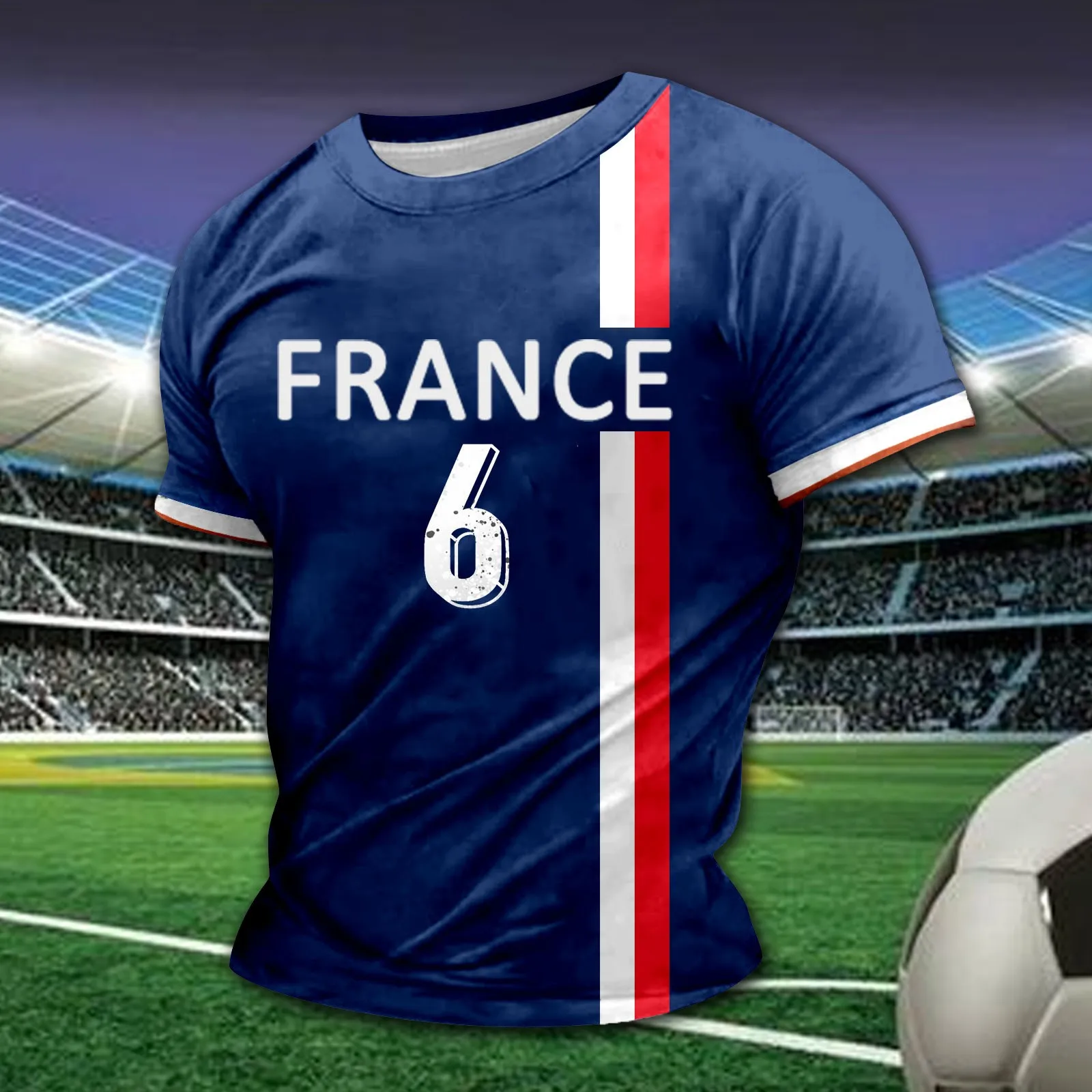 France Theme Football Men\'s Tee Shirts Print Casual Crewneck Short Sleeve T Shirt 2024 New Summer Trend Oversized Male Tshirts