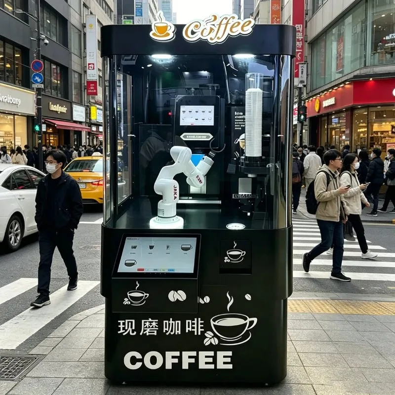 6-Axis Remote Monitoring Robotic Arm Coffee Vending Machine with Latte Art And Ice Making Functionality