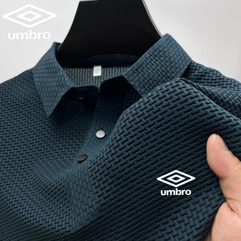 2024 Polo elastica in seta di ghiaccio di fascia alta Umbro ricamata nuova maglietta estiva Trendy traspirante Business manica corta Top di lusso