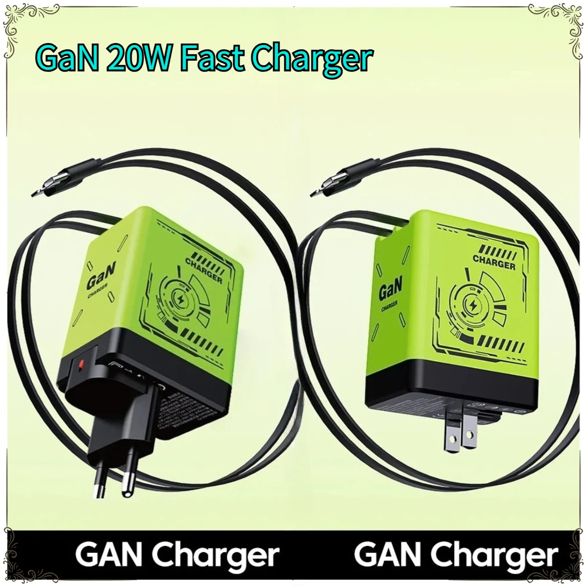 

Быстрое зарядное устройство PD GaN мощностью 20 Вт с выдвижным зарядным кабелем типа C, вилка EU/US/UK для iPhone, Samsung, Xiaomi, портативный быстрый адаптер