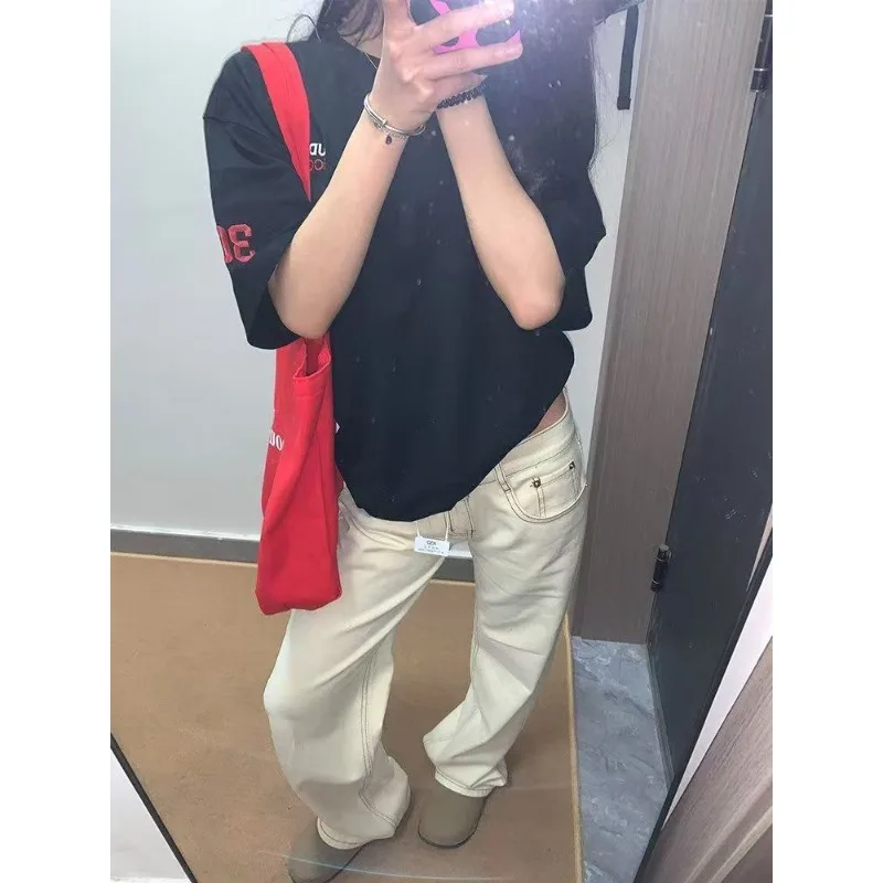 American Apricot Low-rise Straight Jeans Women's 2026 Summer New Loose and Thin Wide-leg Floor Pants