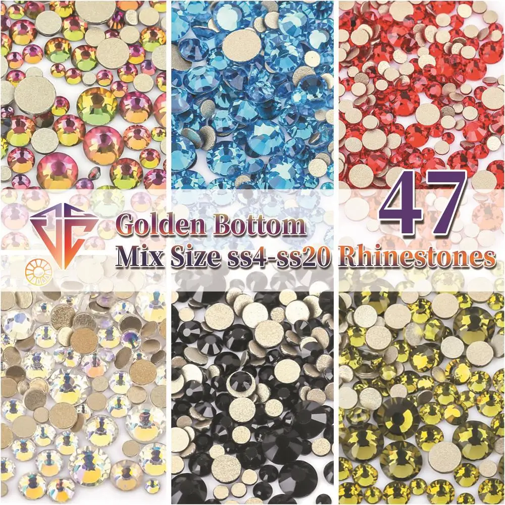 SS4-SS20 Mix Size Clear Crystal Non HotFix Gold FlatBack Rhinestones Decorations DIY Glitter Stones 3D Nail Art Accessories