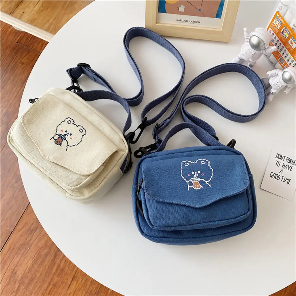 Women Canvas Shoulder Bags Korean Cute Cartoon Print Fashion Mini Cloth Handbags Phone Crossbody Bag For Girl Small Purse