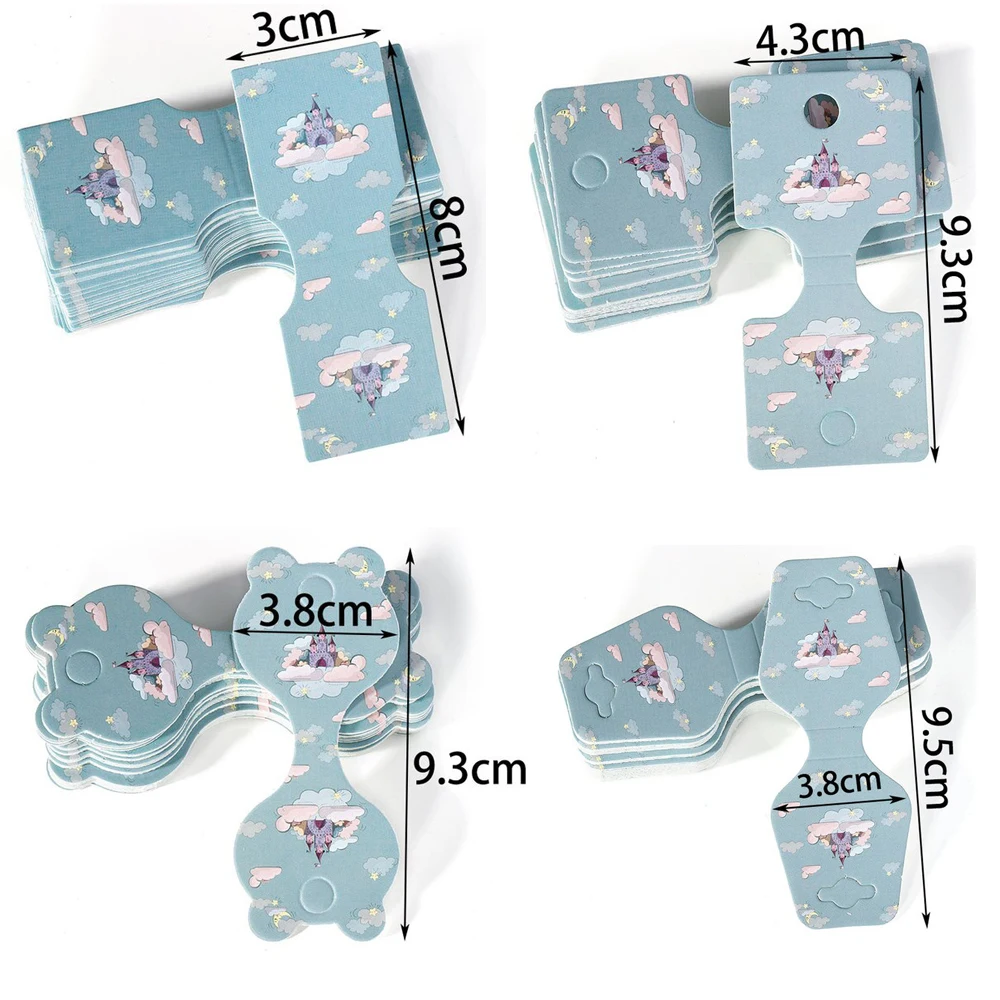 50pcs Blue Paper Cards Price Tags Display Card Holder for Hairband Bracelets Jewelry Storage Packaging Handmade DIY Accessories