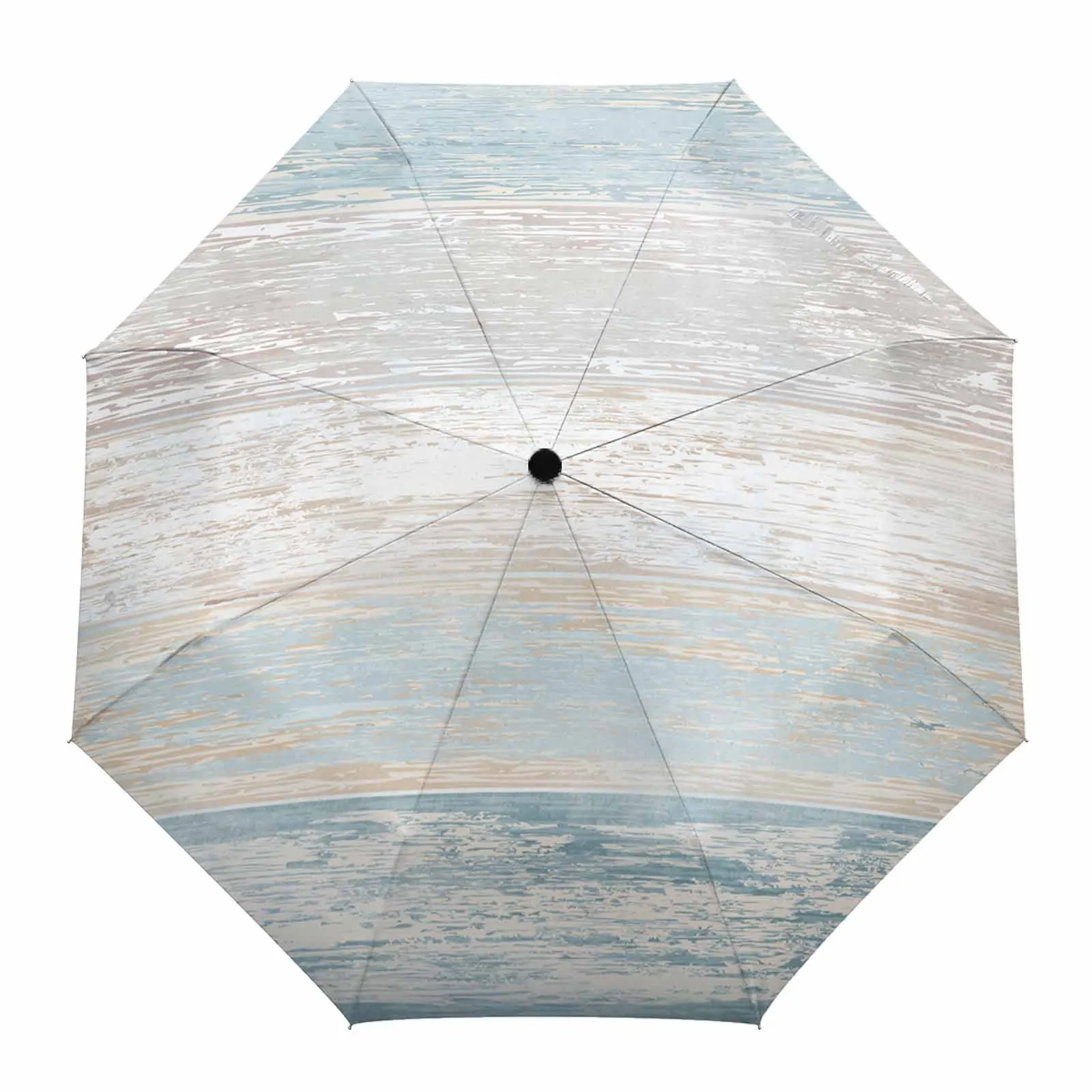 Retro Wood Grain Light Blue Gradient Flower Automatic Umbrella for Rain Foldable Parasol Umbrella Eight strand Outdoor Umbrellas