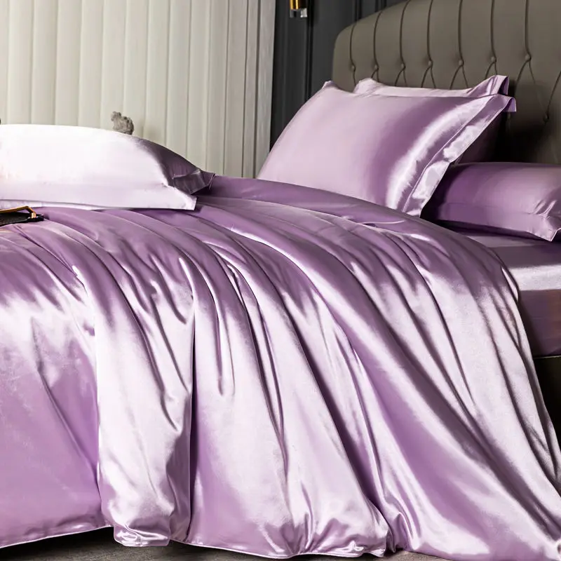 Nordic Satin Silk Bedding Set with Duvet Cover Bed Sheet Pillowcases Luxury Solid Single Double Couple Pillow Case Bedsheet