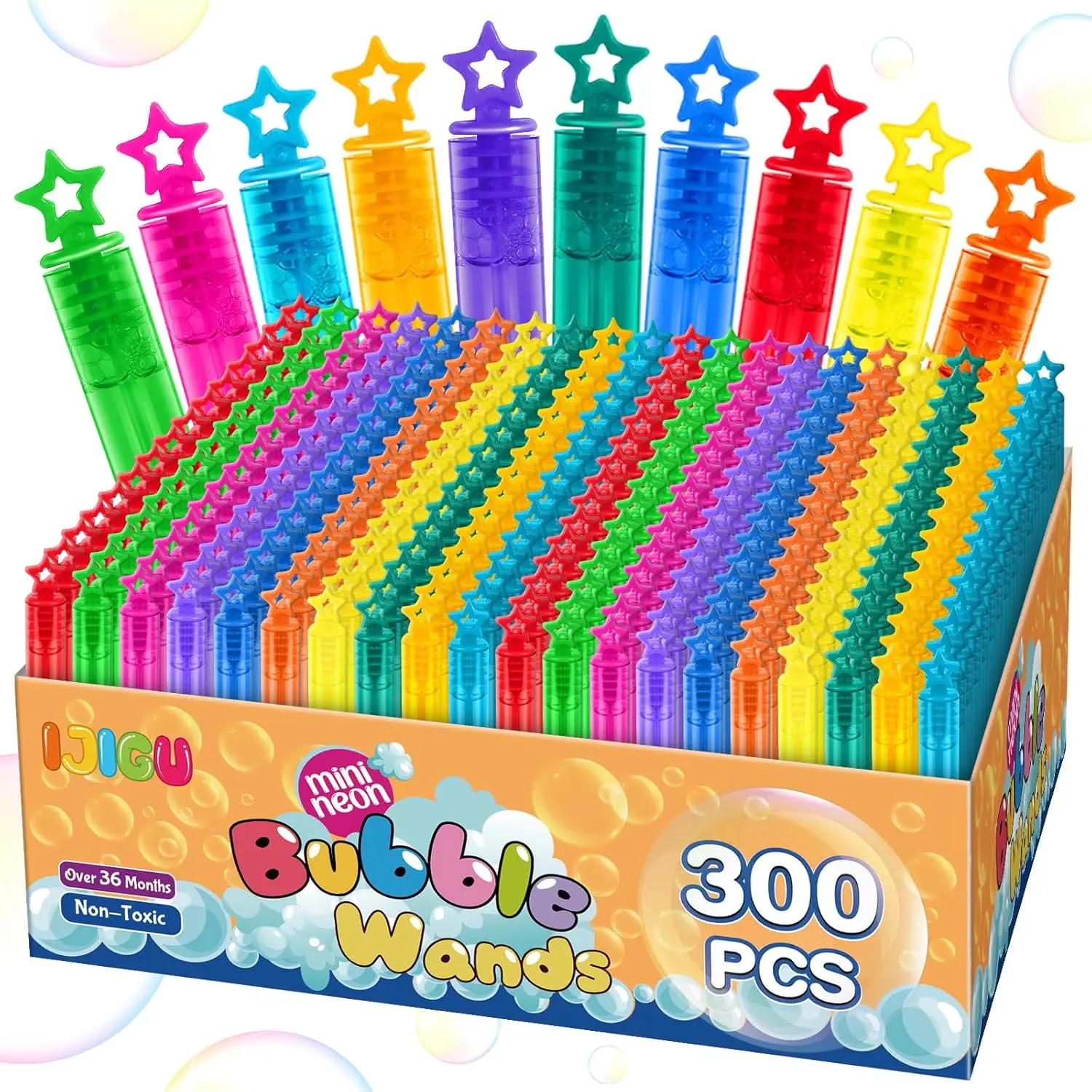 

300 Mini Bubble Wands in 10 Colors, Bulk Party Favors for Kids Birthday Christmas Valentine School Prizes