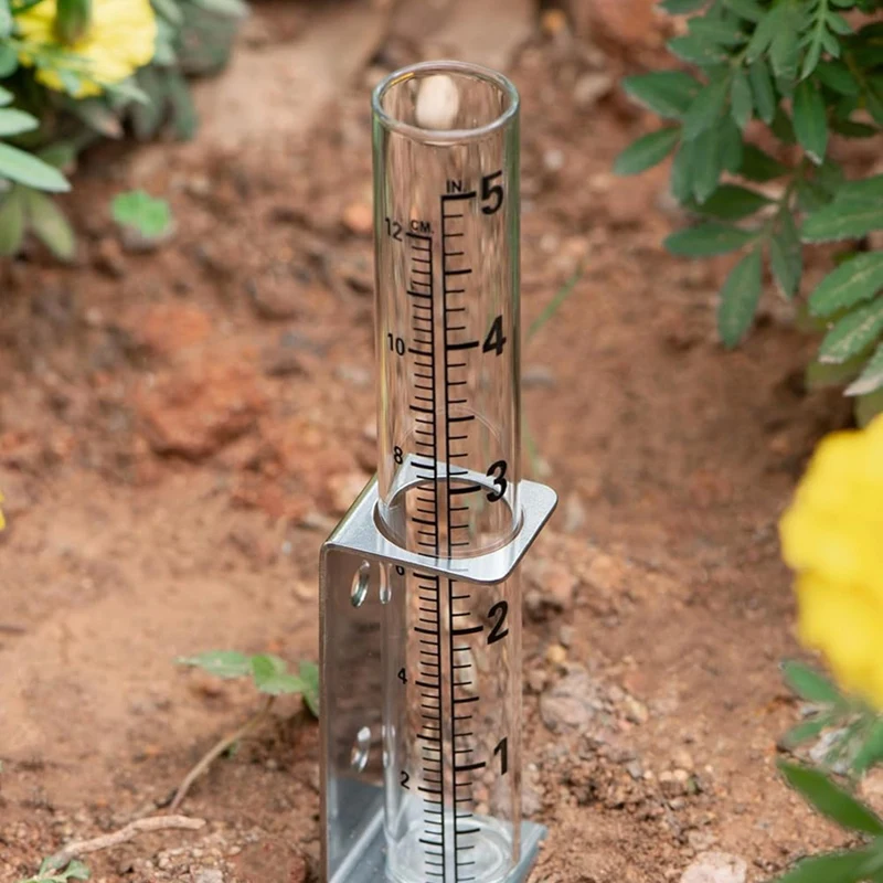 5 Inch Capacity Rain Gauge Outdoor With Tube,2 In 1 Stainless Steel Holder - Precise Rain Measurement For Garden,Lawns