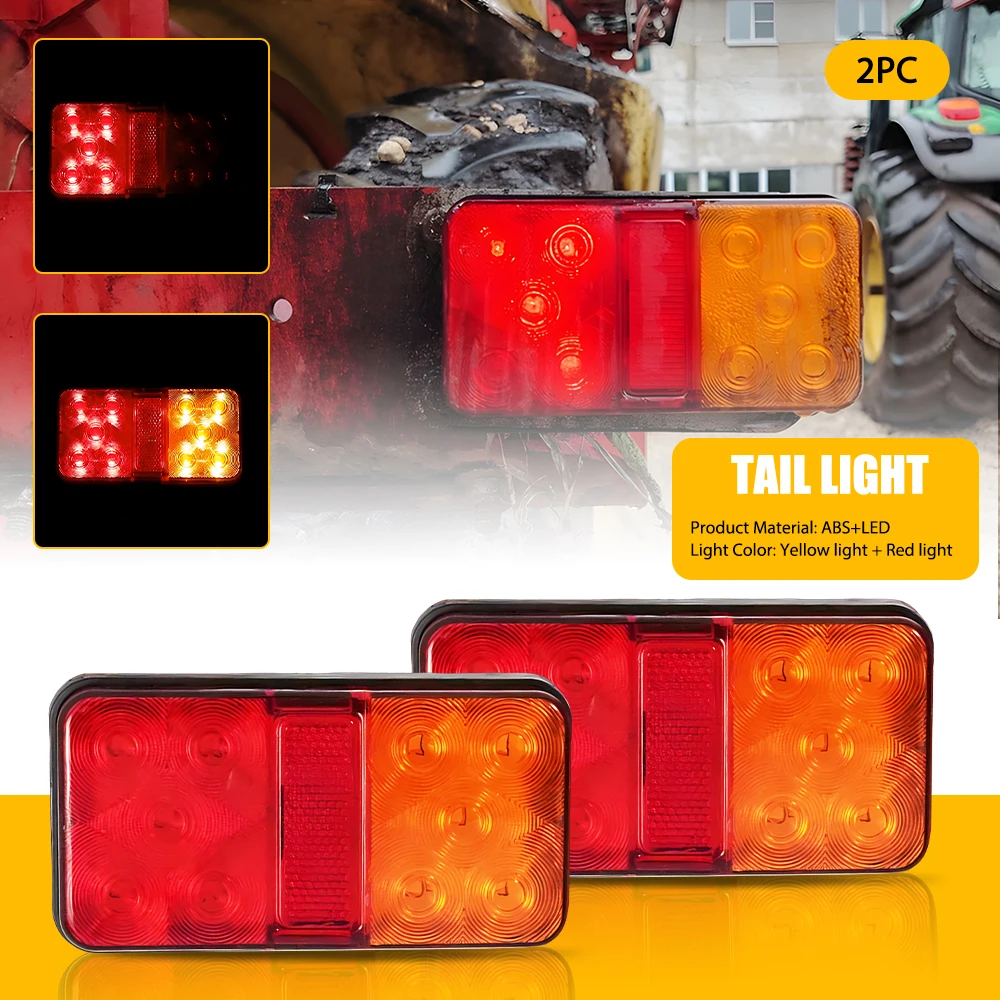 2Pcs 12-24V Amber+Red Truck Trailers Tail Lights LED Driving Brake Stop Lamp Turn Signal Light For UTE Buses Motorcycle 15*8cm