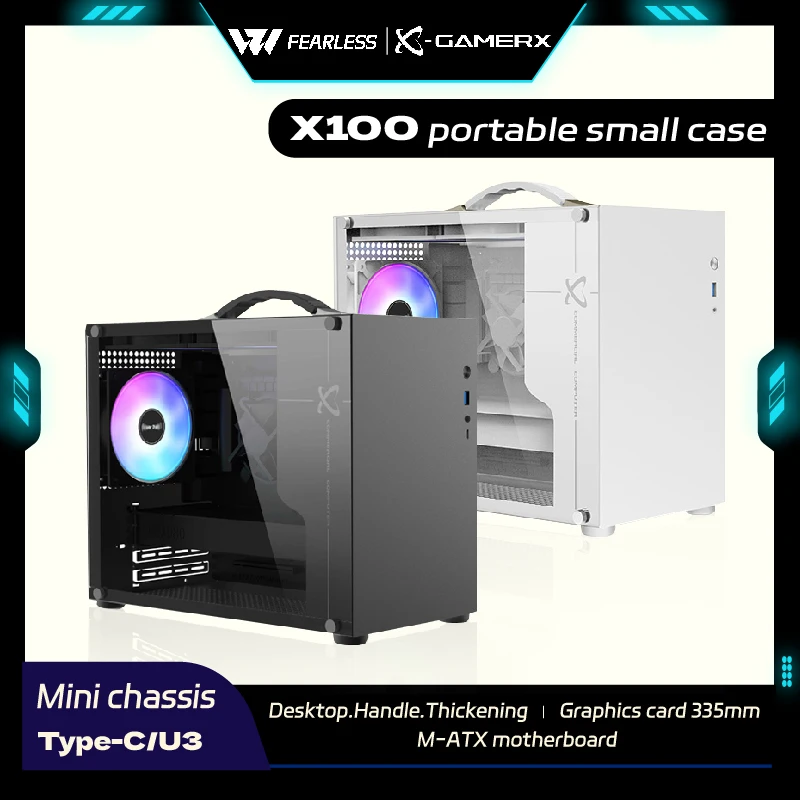 

Power Train X100 Portable Handheld Case MITX MATX PC case Desktop Mini Game Chassis ATX Power Supply USB3.0 Type-C