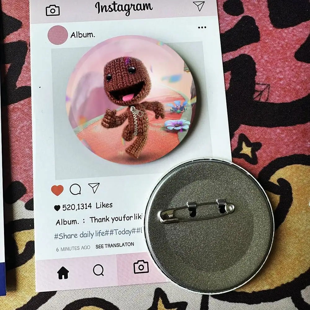 Cartoon GAME Funny Sackboy Laser Badge Creative Pins Brooch for Bag Clothes Hat Decor Gifts Fans