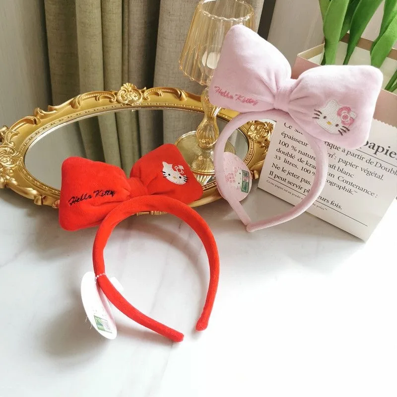 

Kawaii Sanrio Hello Kitty Cute Headband for Face Wash Makeup Hairband Girls Children Sweet Non Slip Bow Knot Hair Accessories