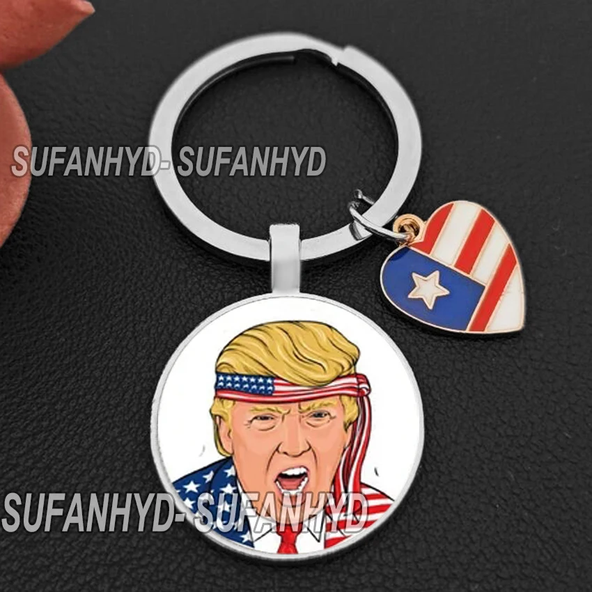 2024 Trump portachiavi bandiera portachiavi salva America di nuovo portachiavi con ciondolo Cabochon in vetro creativo per uomo donna portachiavi